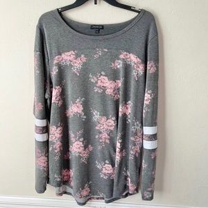 Lane Bryant Grey Floral Print Long Sleeve Tee Shirt Sz 18/20
